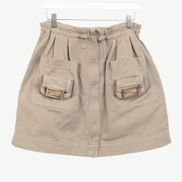 Fendi Resort 2023 Runway Baguette Taupe Cotton-Denim Cargo Mini Skirt - Picture 2 of 14